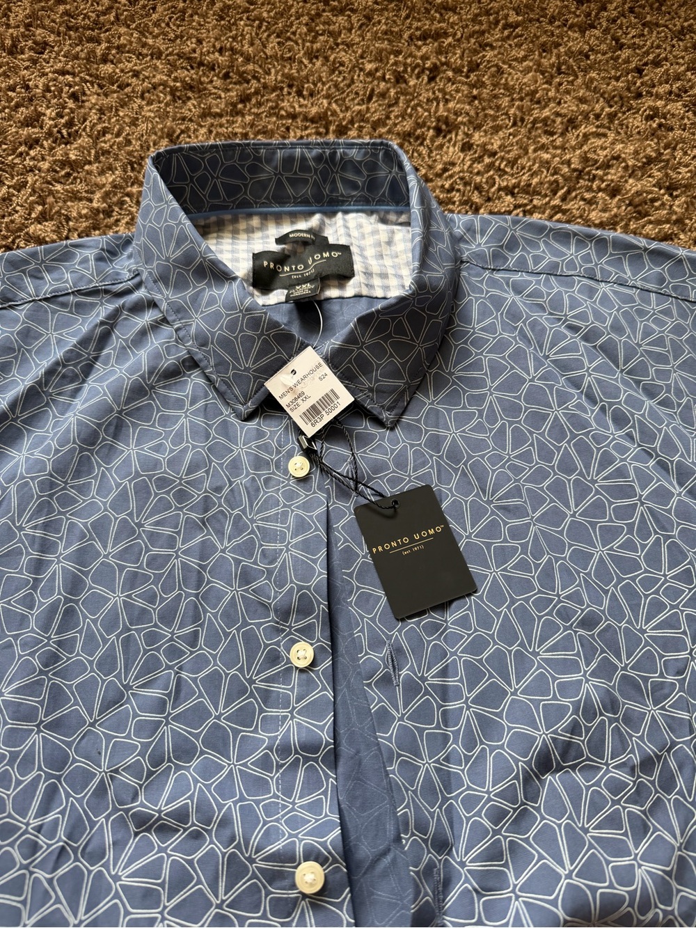 Pronto Uomo Blue Geometric Print Dress Shirt